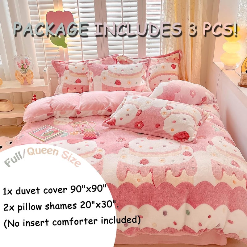 MorroMorn Pink Duvet Cover Queen, Cream Cake Kawaii Bedding Sets, Fluffy Comforter Covers Set, Down Alternative Blanket Ultra Soft Cute for Girls Kids Teen Women Full Double Size - Image 2
